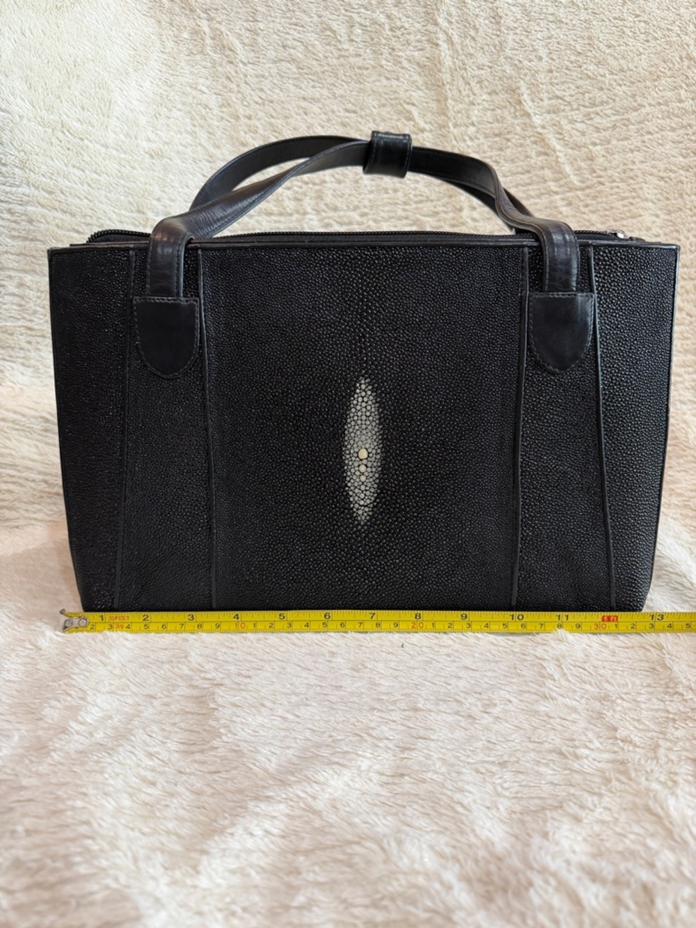 Black Stingray Leather Tote with Matching Wallet - Picture 12 of 14